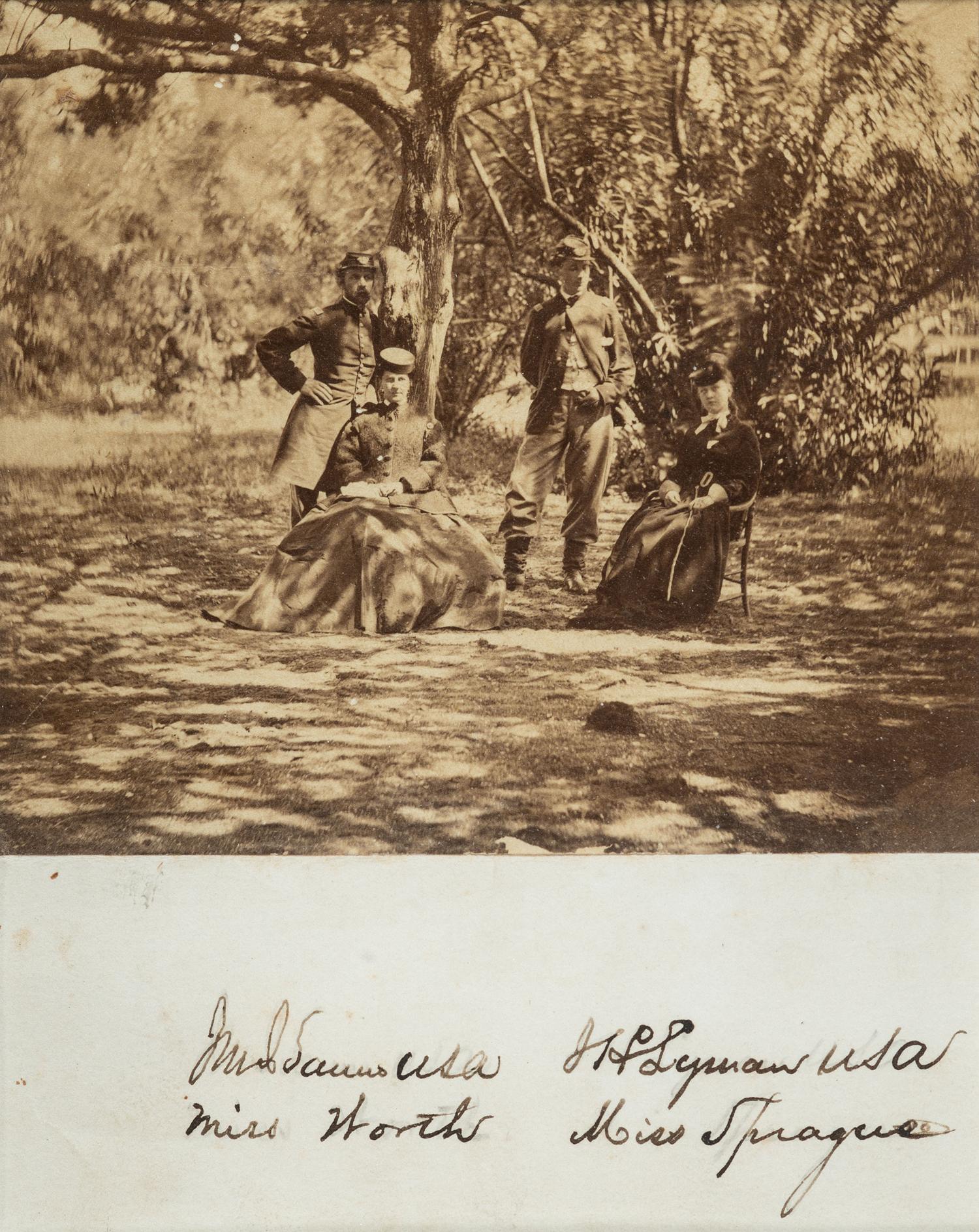 [CIVIL WAR]. Albumen photograph of identified Union officers and their female companions.