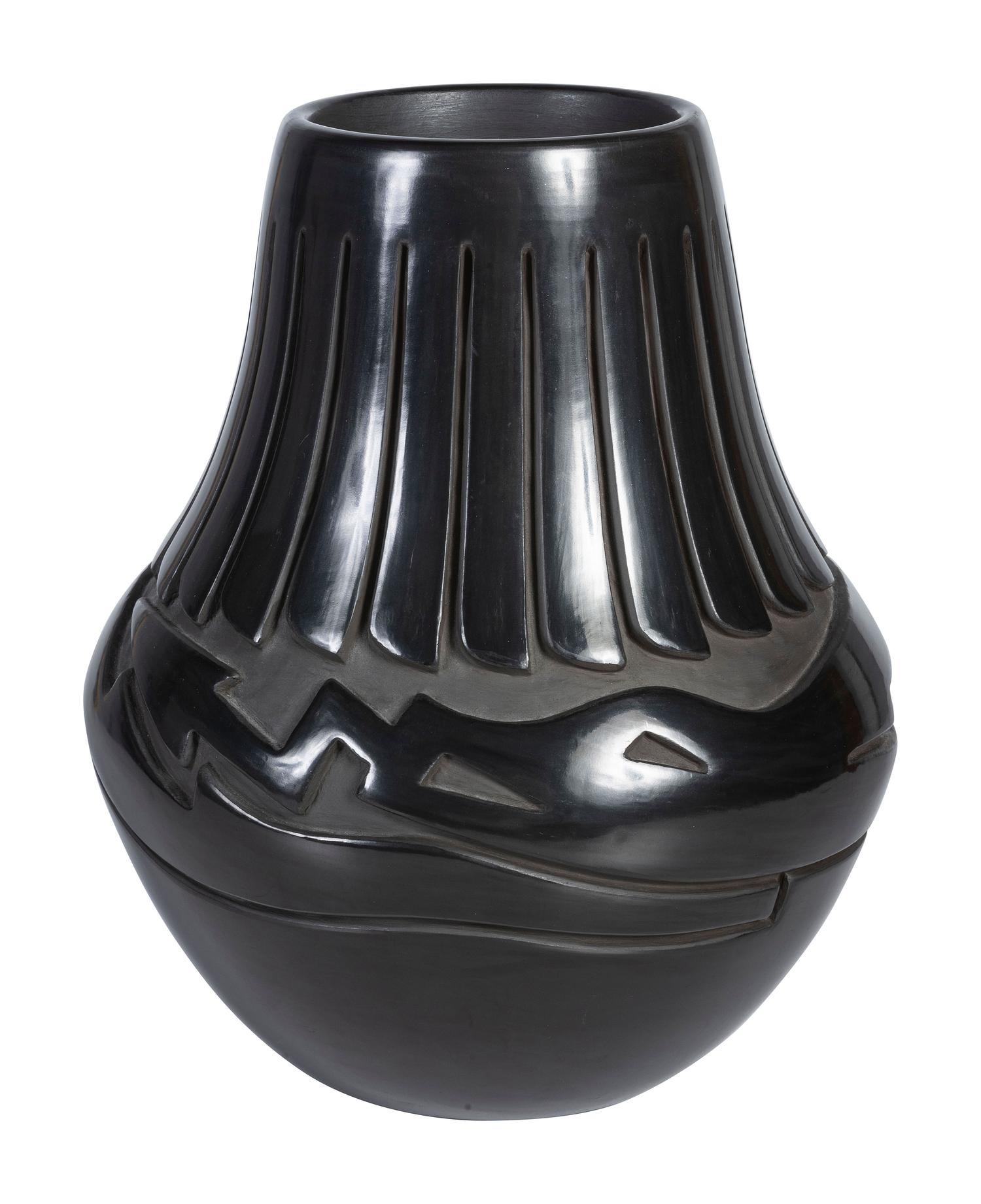 Carved Blackware Pottery Jar