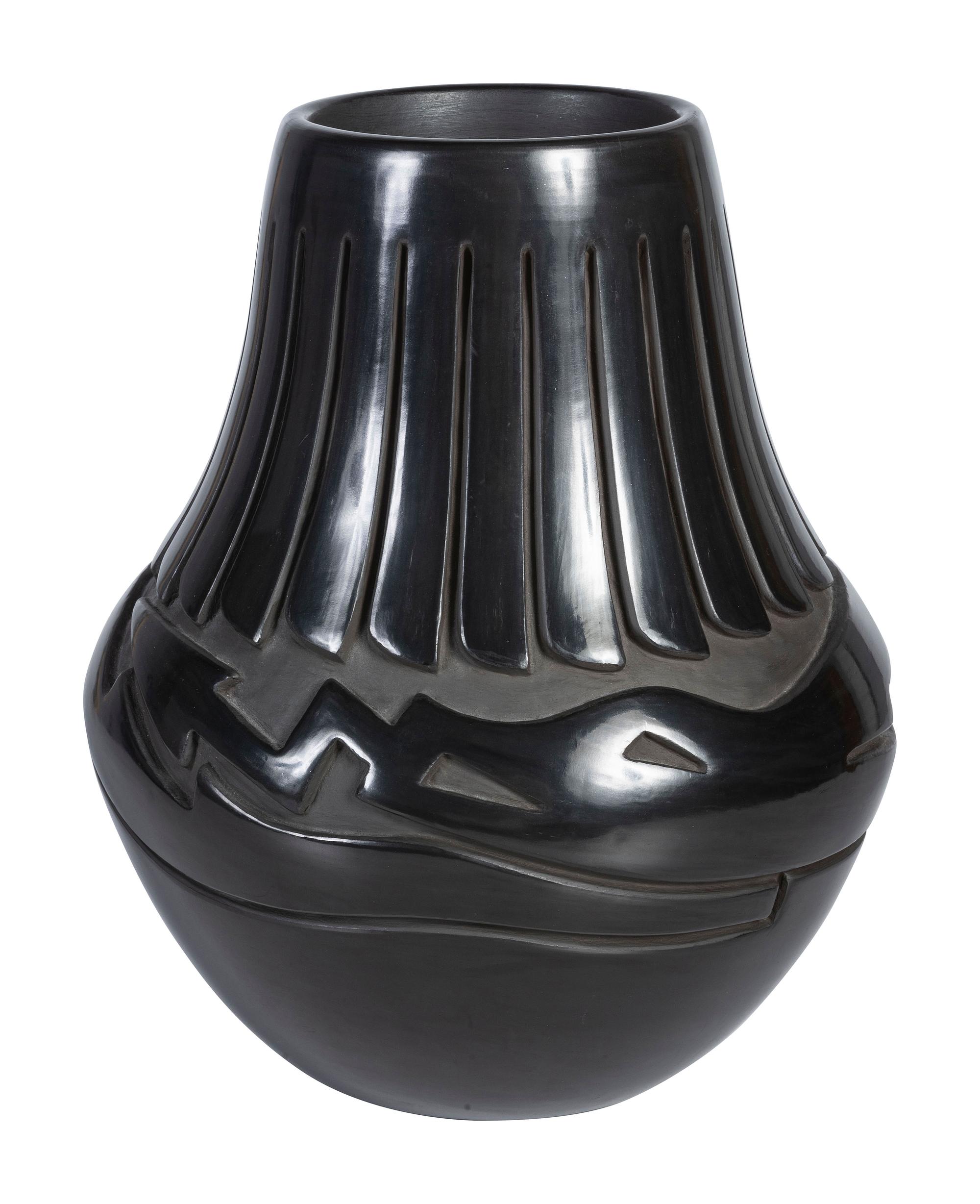 Carved Blackware Pottery Jar