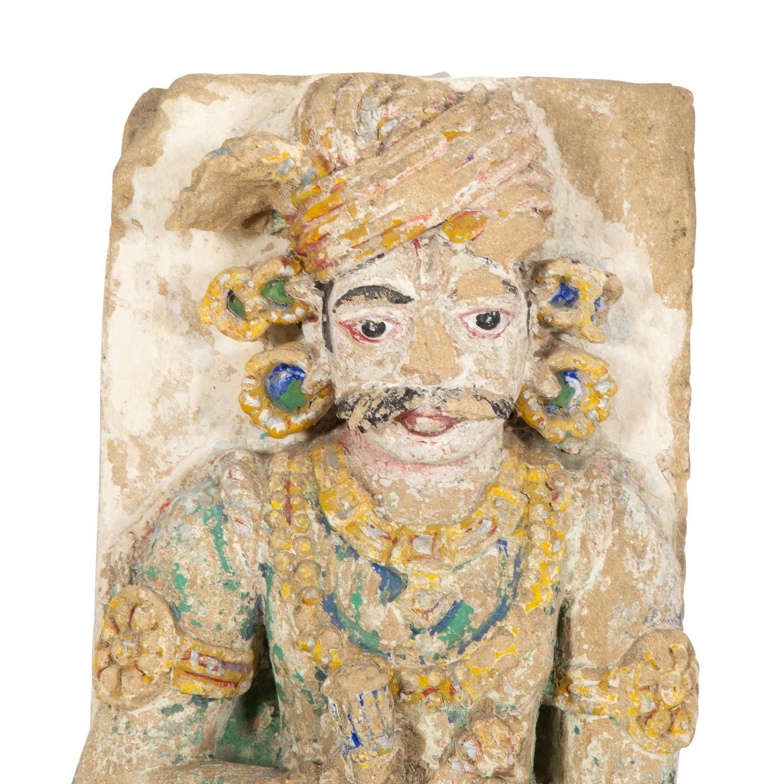 An Indian Polychromed Stone Figural Stele