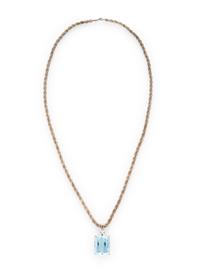 AQUAMARINE AND DIAMOND PENDANT WITH SILVER CHAIN