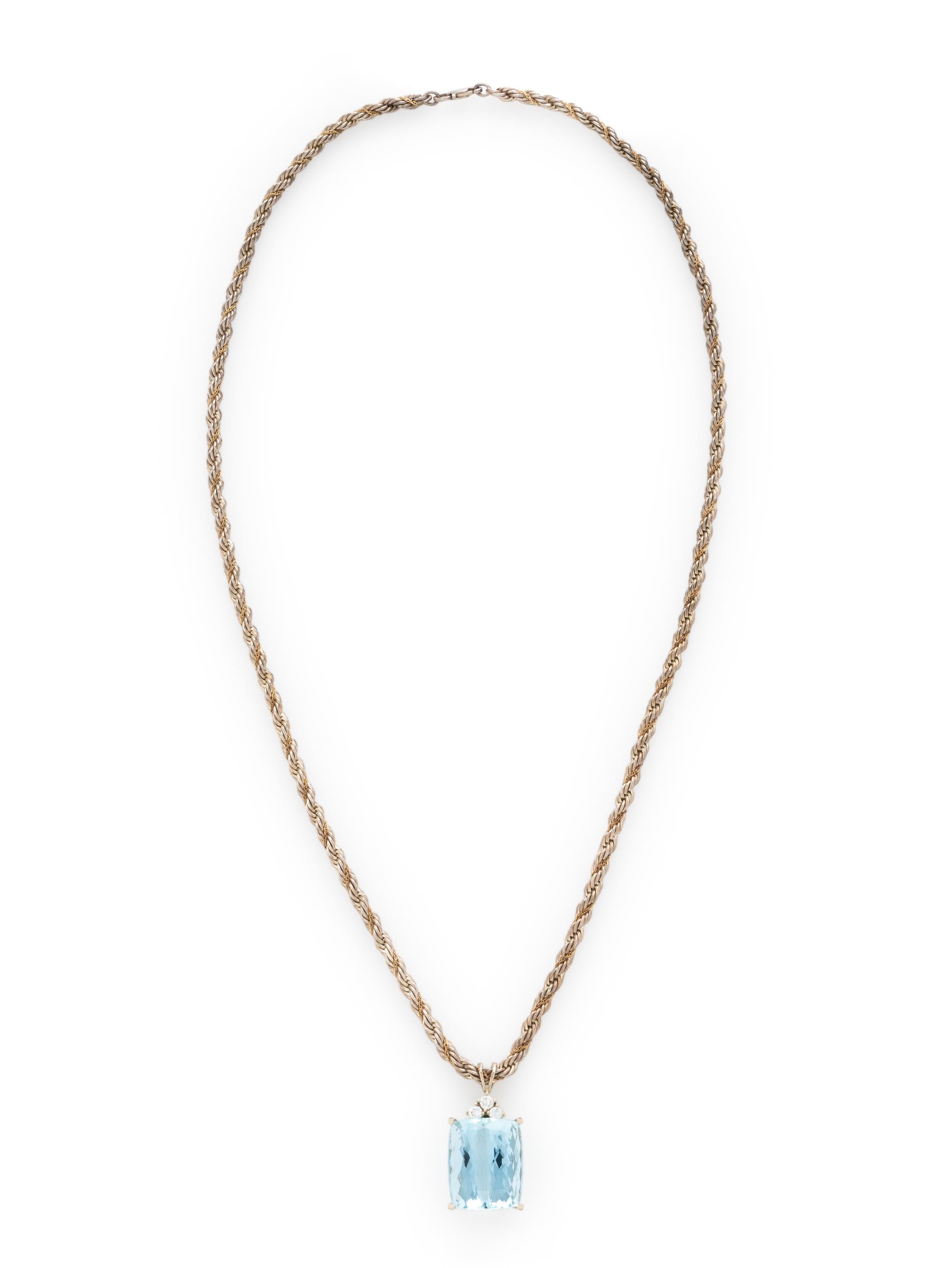 AQUAMARINE AND DIAMOND PENDANT WITH SILVER CHAIN