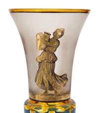 A Continental Polychromed and Gilt Decorated Glass Vase
