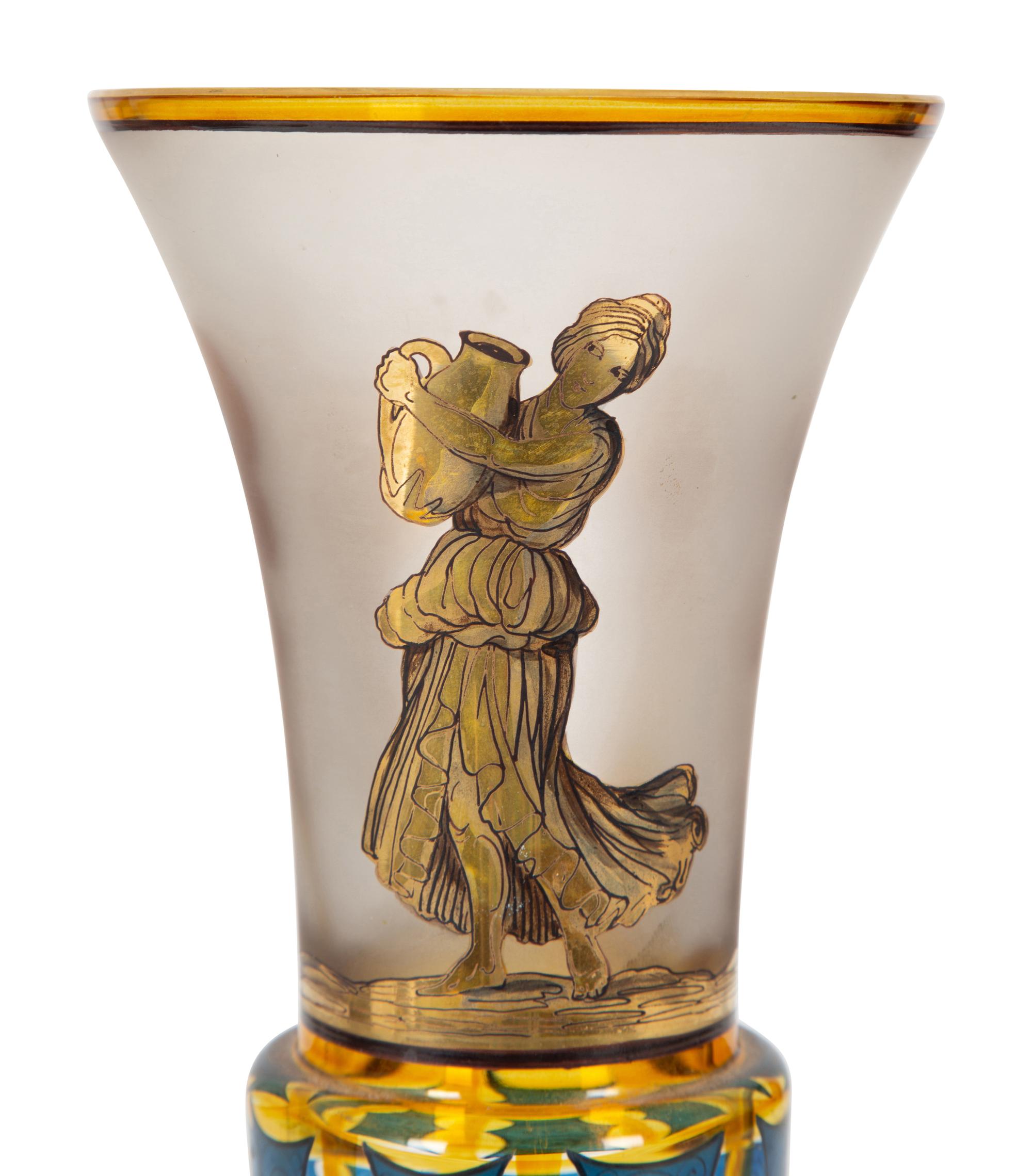 A Continental Polychromed and Gilt Decorated Glass Vase