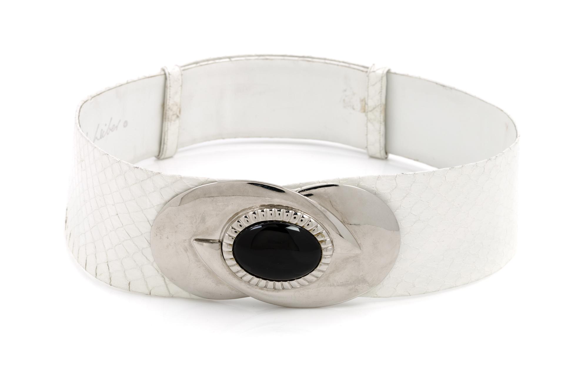 A Judith Leiber White Snake Skin Belt, 26.5"- 35.5" x 2.25"