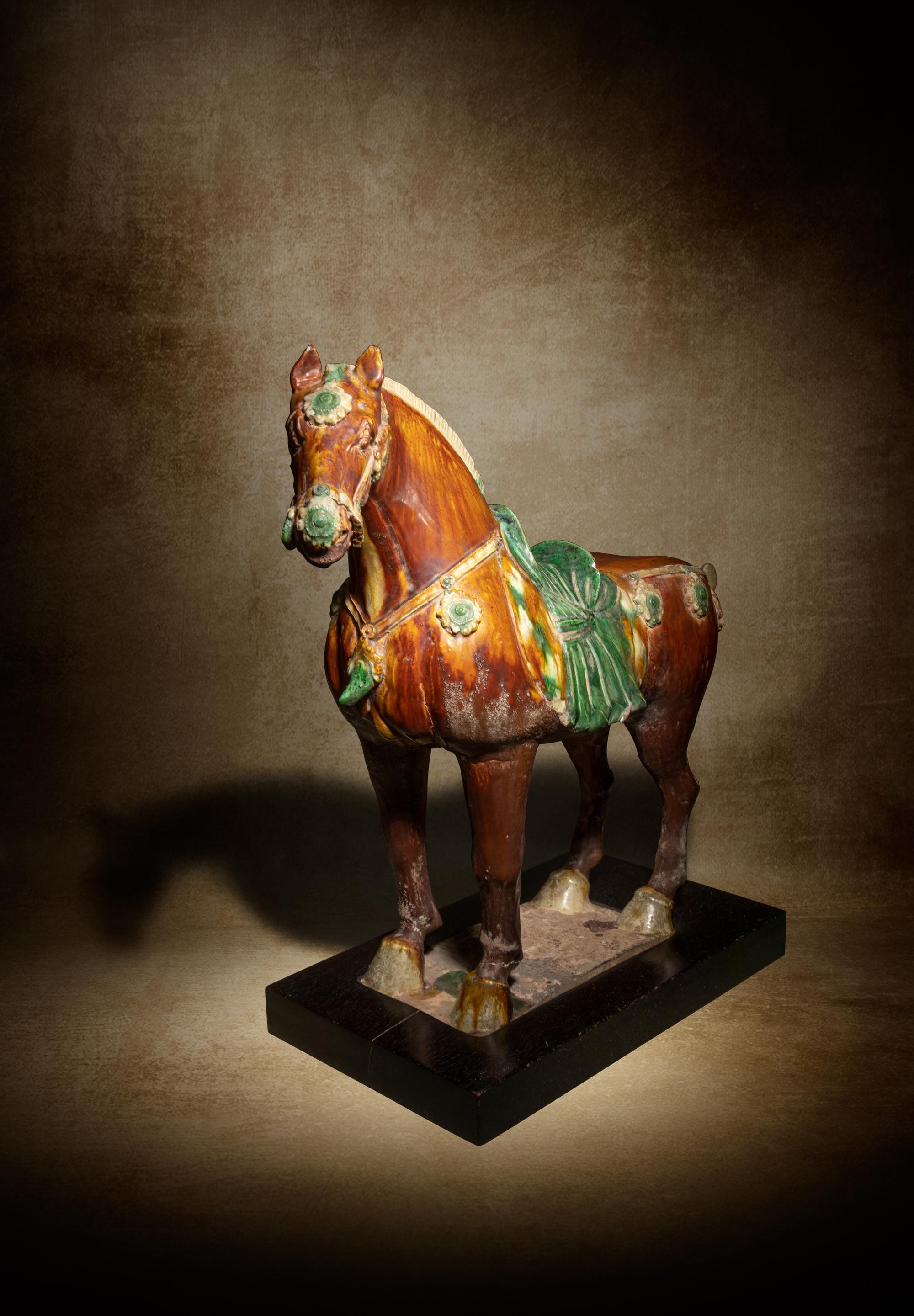 A Sancai Glazed Pottery Figure of a Standing Horse