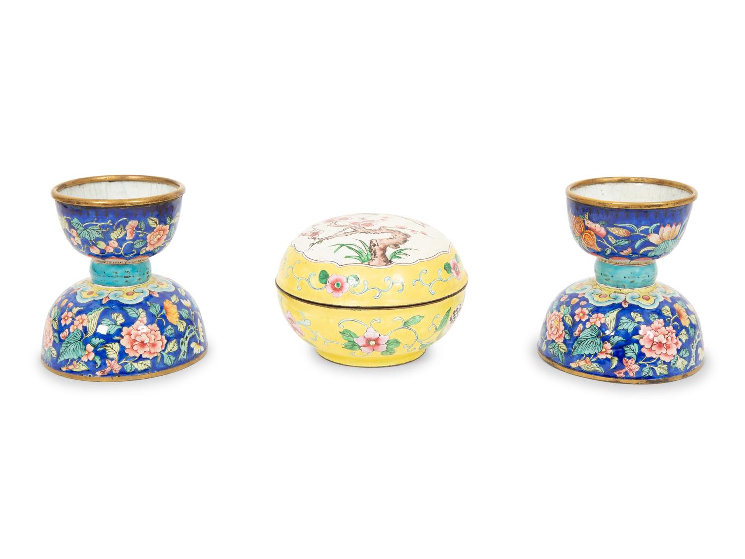 A Group of Three Chinese Enamel on Copper Articles