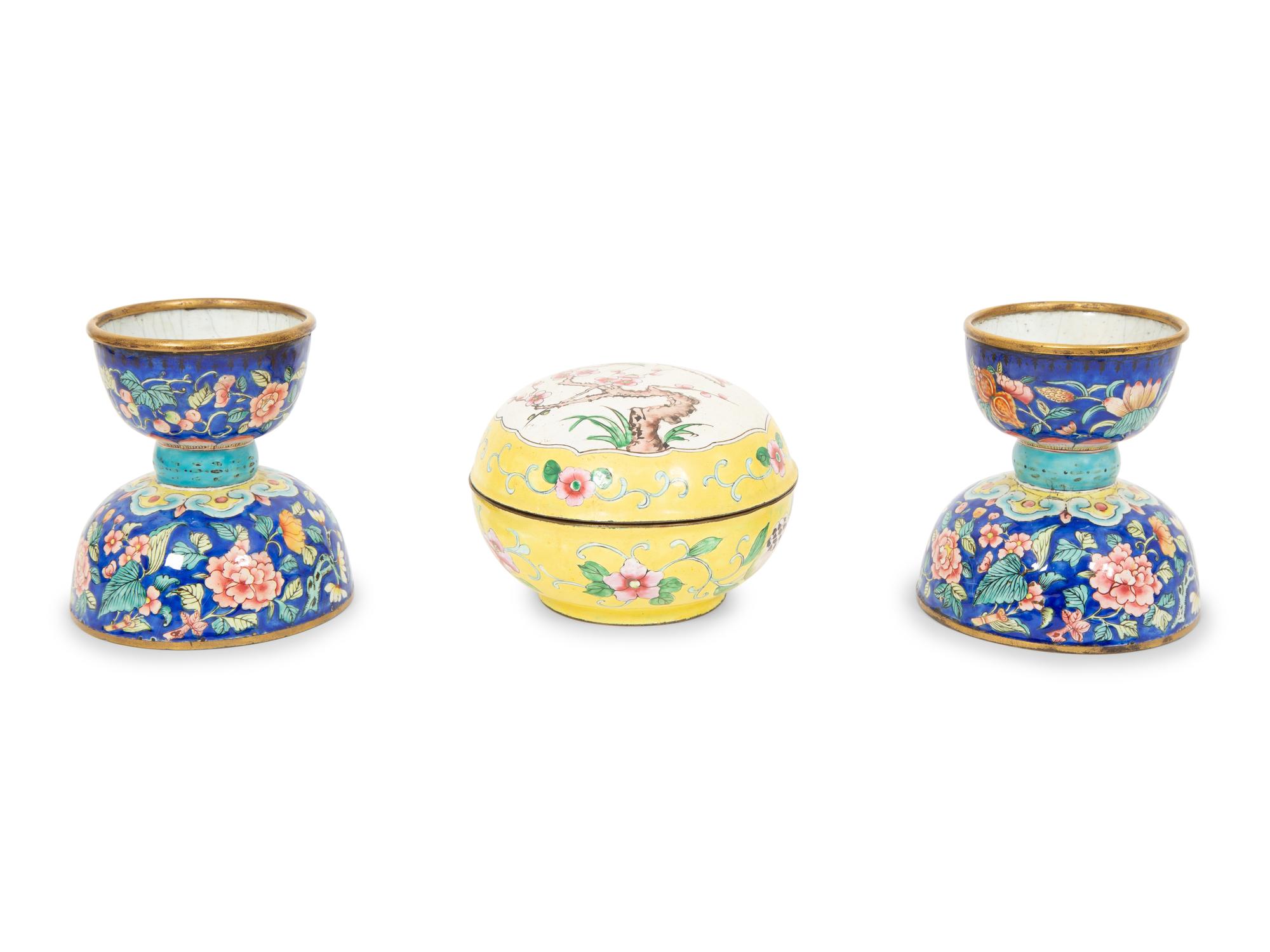 A Group of Three Chinese Enamel on Copper Articles