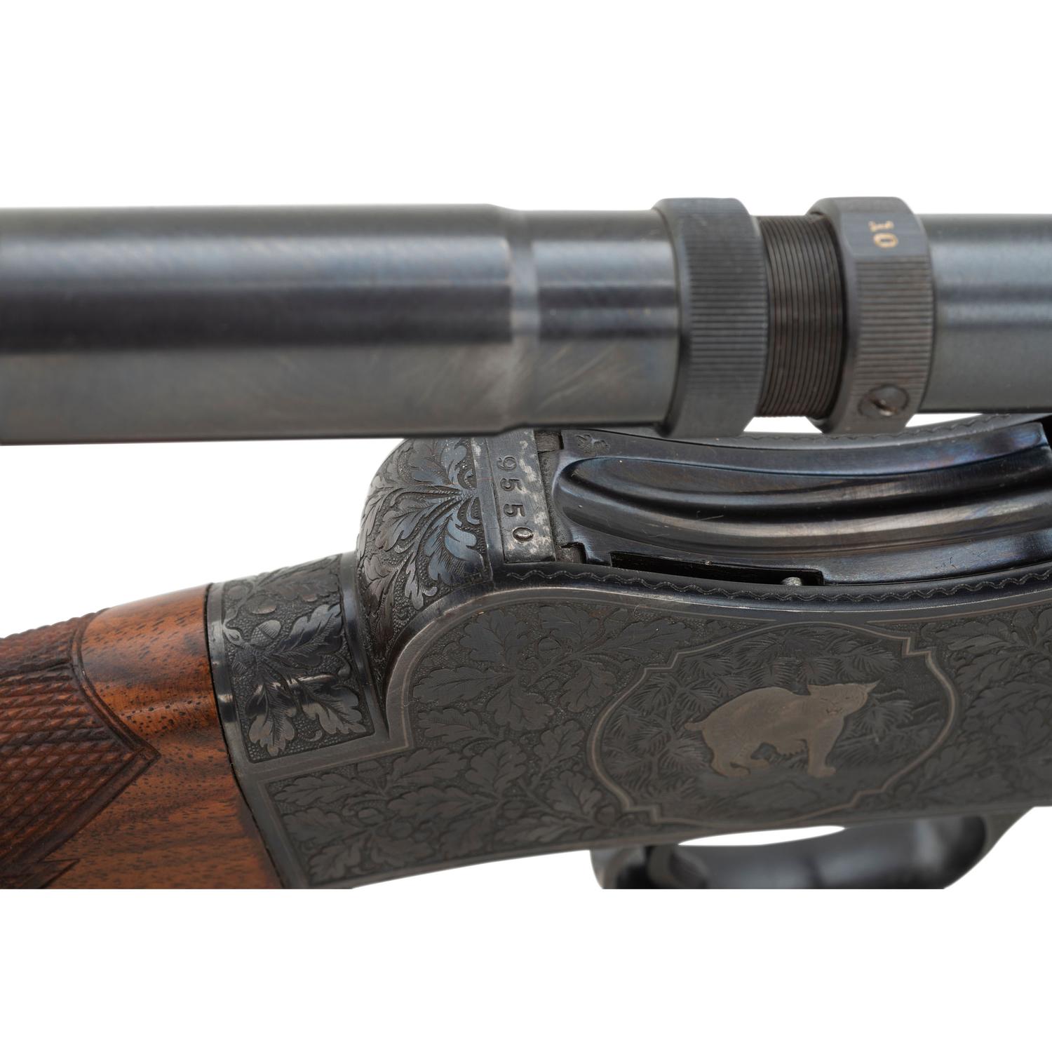 **C.C. Johnson Upgraded Engraved Martini Rifle in .218 Bee Improved with Unertl Scope