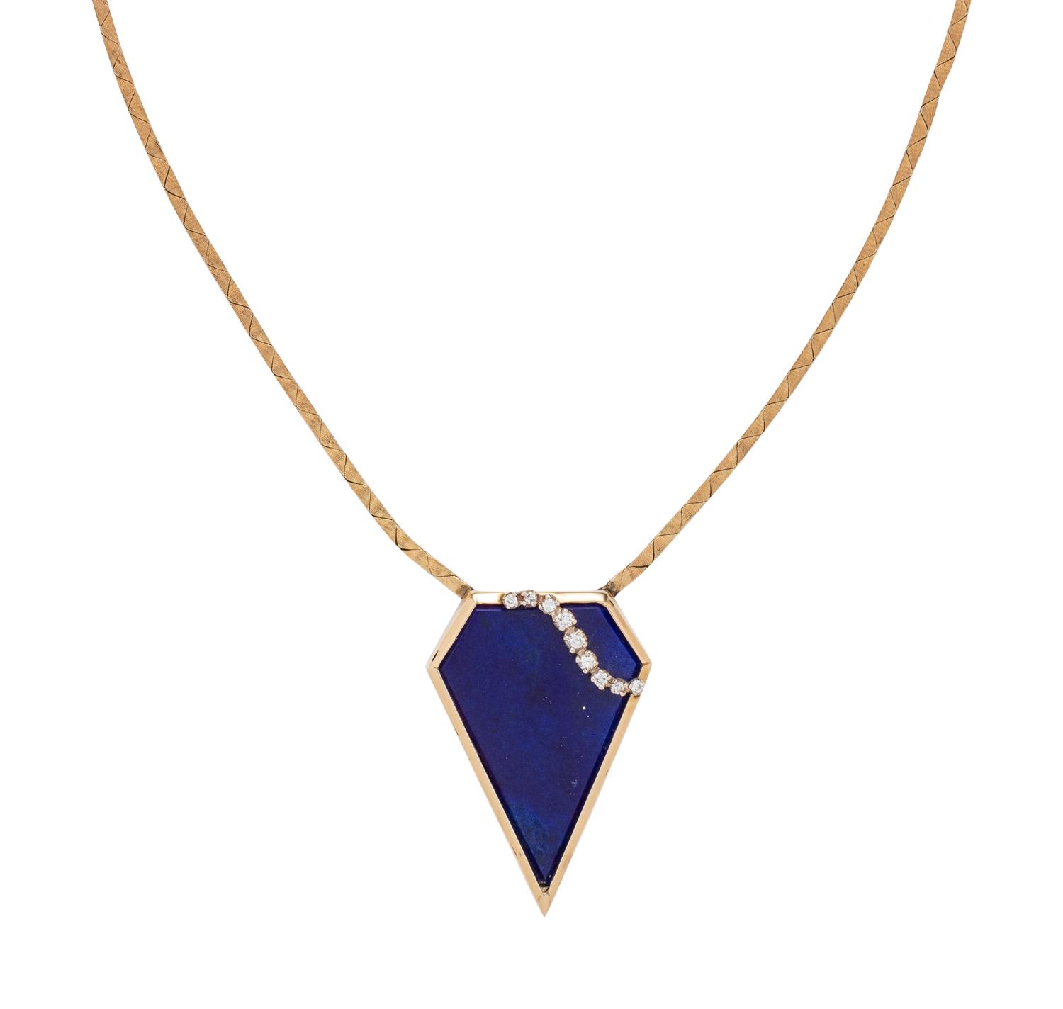 YELLOW GOLD, LAPIS LAZULI AND DIAMOND NECKLACE