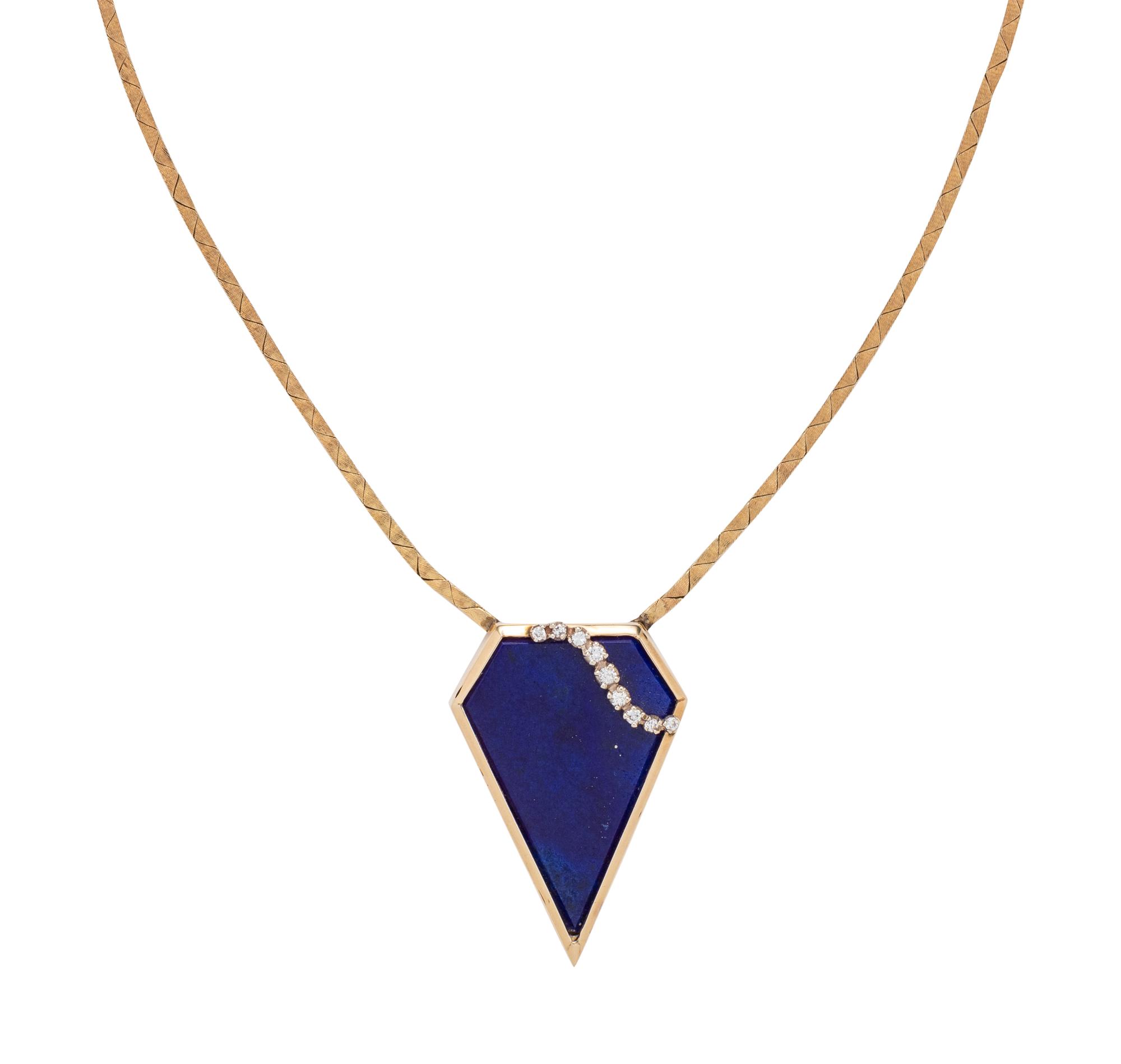 YELLOW GOLD, LAPIS LAZULI AND DIAMOND NECKLACE