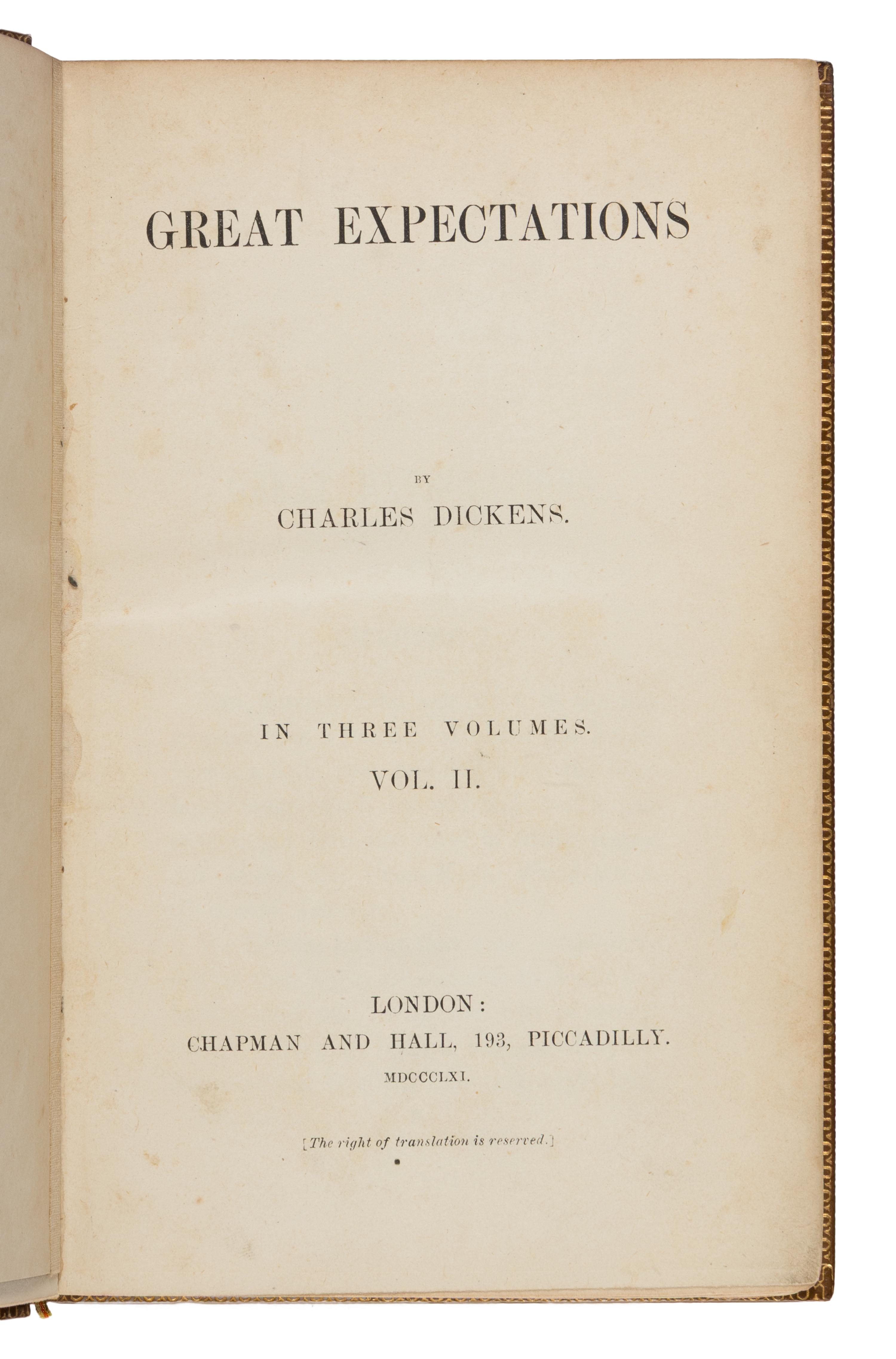 Dickens, Charles (1812-1870). Great Expectations . London: [C. Whiting for] Chapman and Hall, 1861.