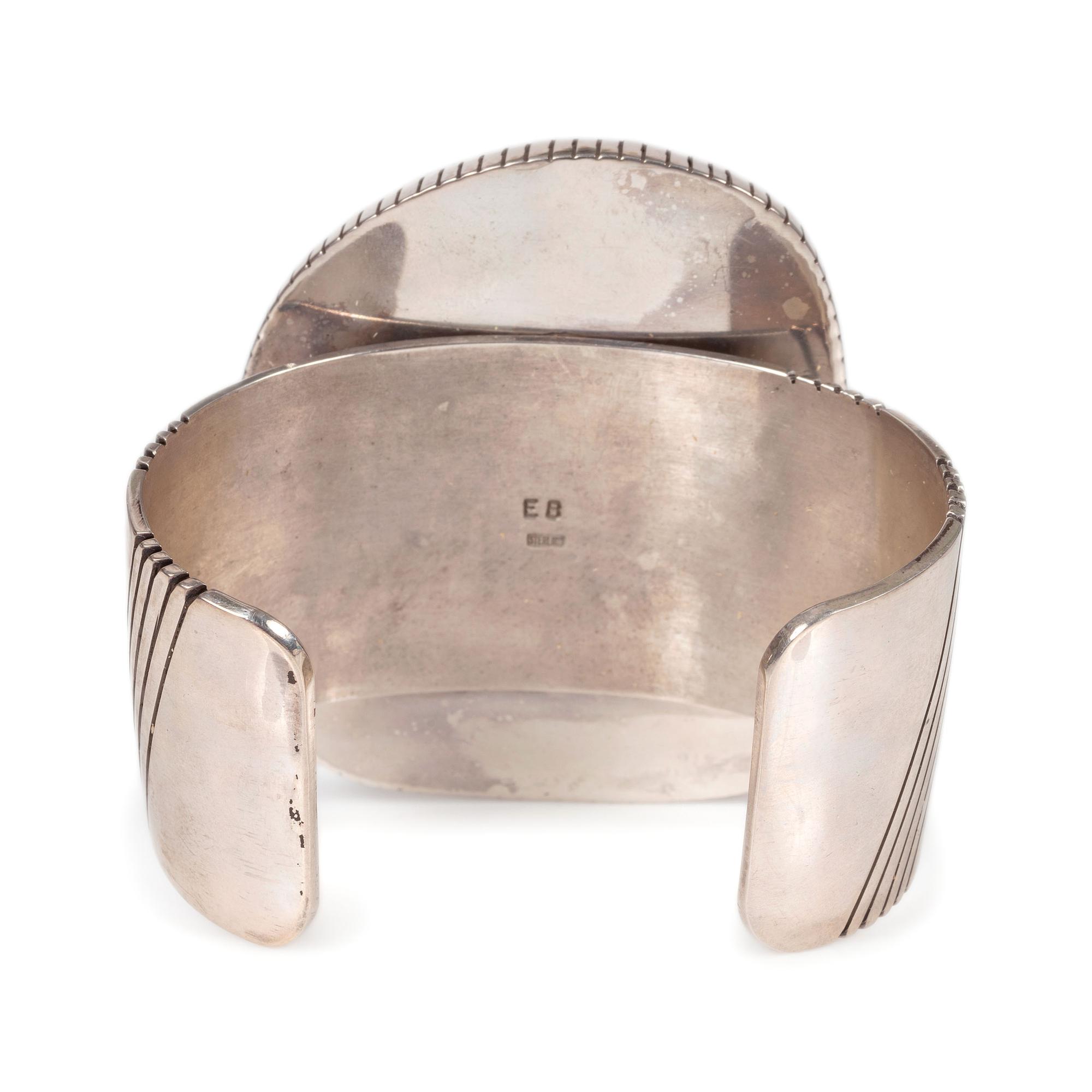A Large Sterling Silver and Blue Gem Turquoise Cuff Bracelet