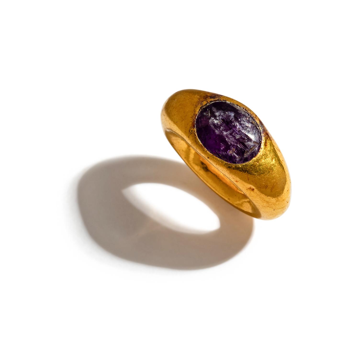 A Late Hellenistic Gilt-Iron and Amethyst Finger Ring with the God Serapis