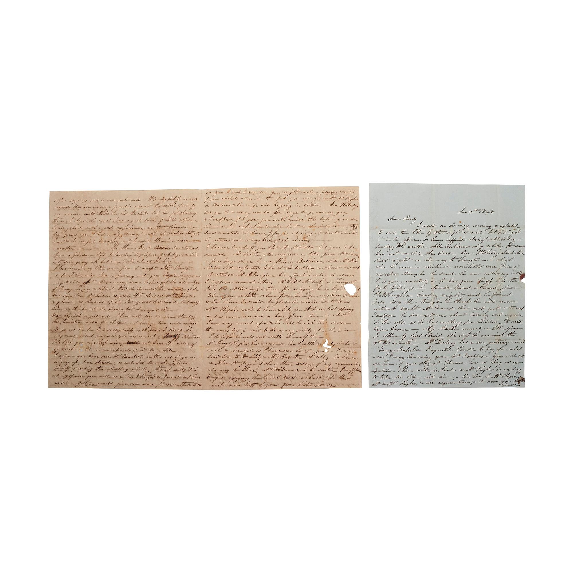 [OUTLAWS & LAWMEN]. A group of 4 items, highlighted by: RALSTON, Sam (1809-1899). Autograph letter signed ("Sam Ralston") to son-in-law, Frank James. Independence, MO, 8 April 1883. 2 pages, 7 3/4 x 12 1/2 in.