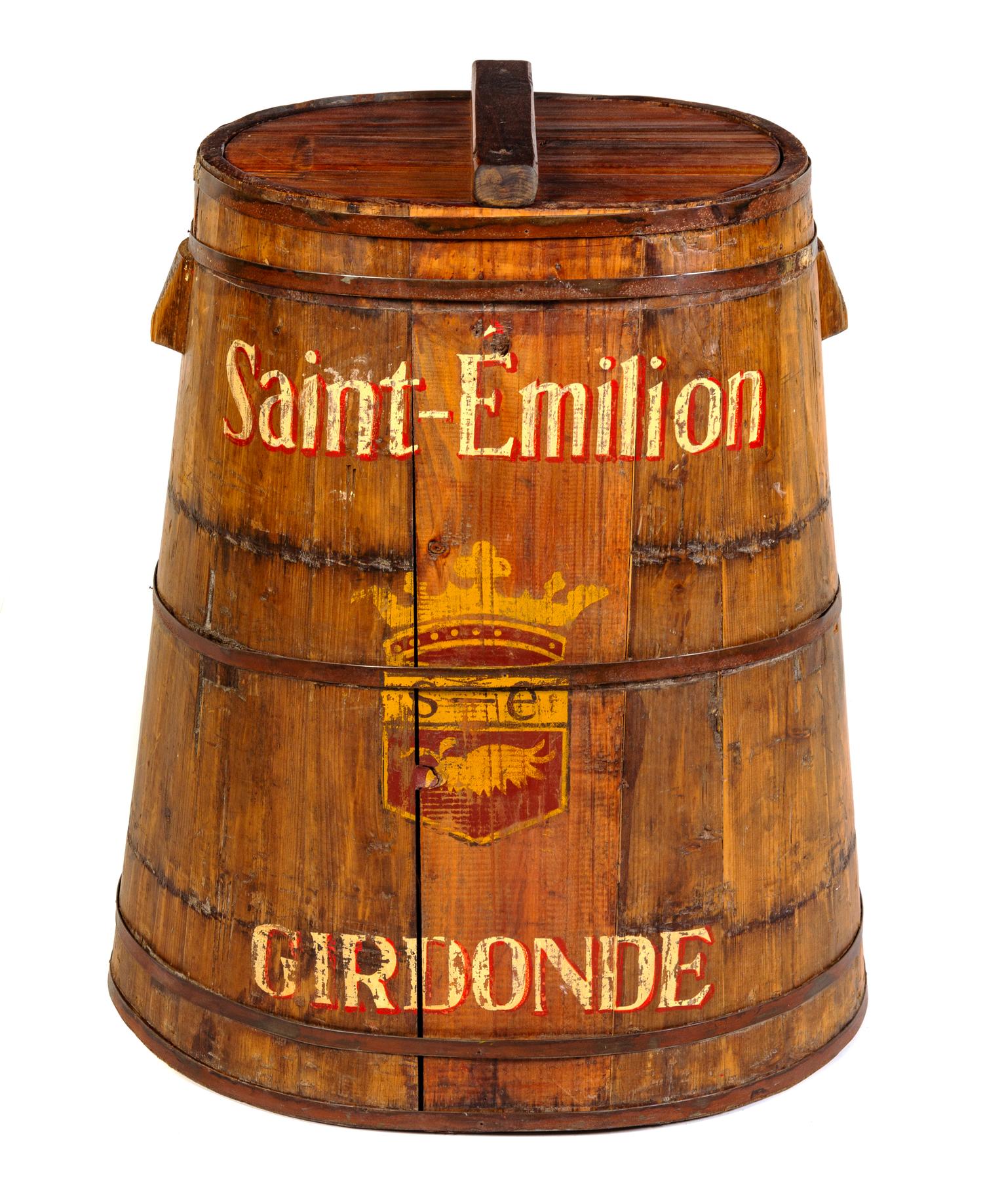 A French Iron Mounted Painted Barrel Height 30 x width 25 inches. — 19TH CENTURY WITH LATER ELEMENTS