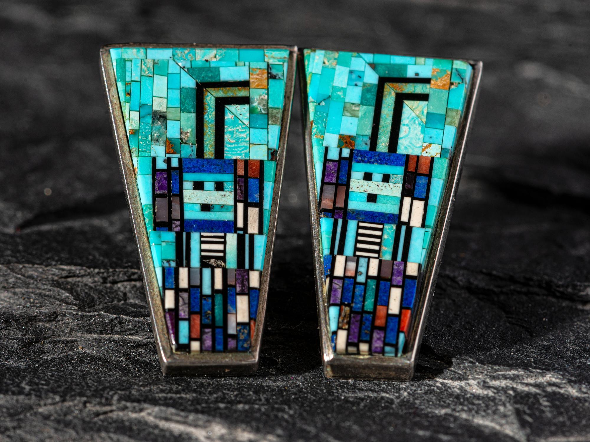Pair of Figural Micro Mosaic Silver Post Earrings