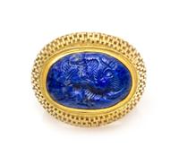 An 18 Karat Yellow Gold and Lapis Lazuli Intaglio Ring, John Paul Miller, 13.50 dwts.