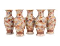 Five Japanese Kutani Porcelain Vases