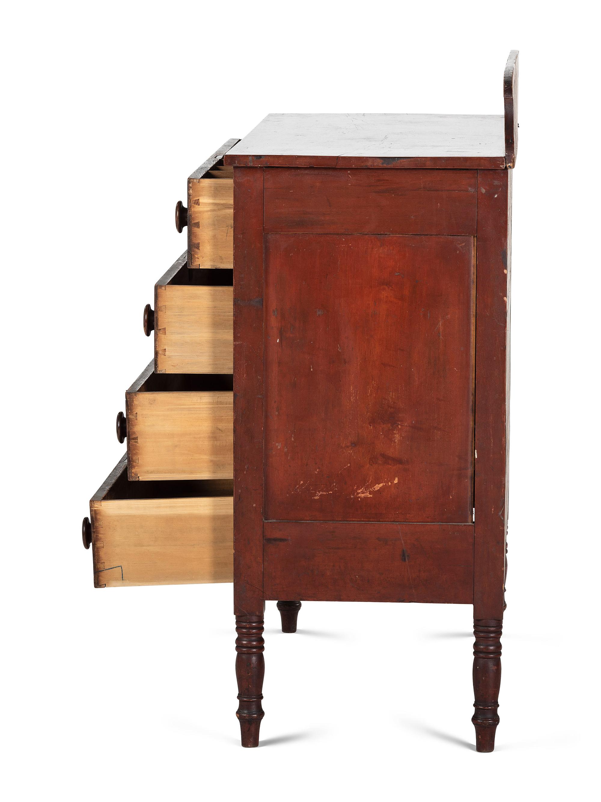 A Late Federal Red-Stained Maple and Walnut Veneered Chest of Drawers
