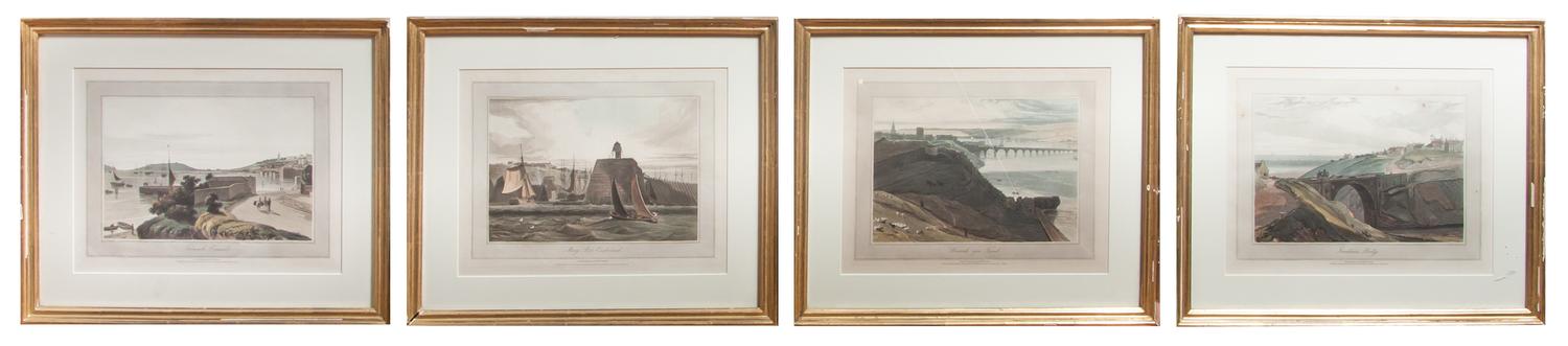 Four English Handcolored Engravings, William Daniell (1769-1837), Height 9 x width 11 3/4 inches.