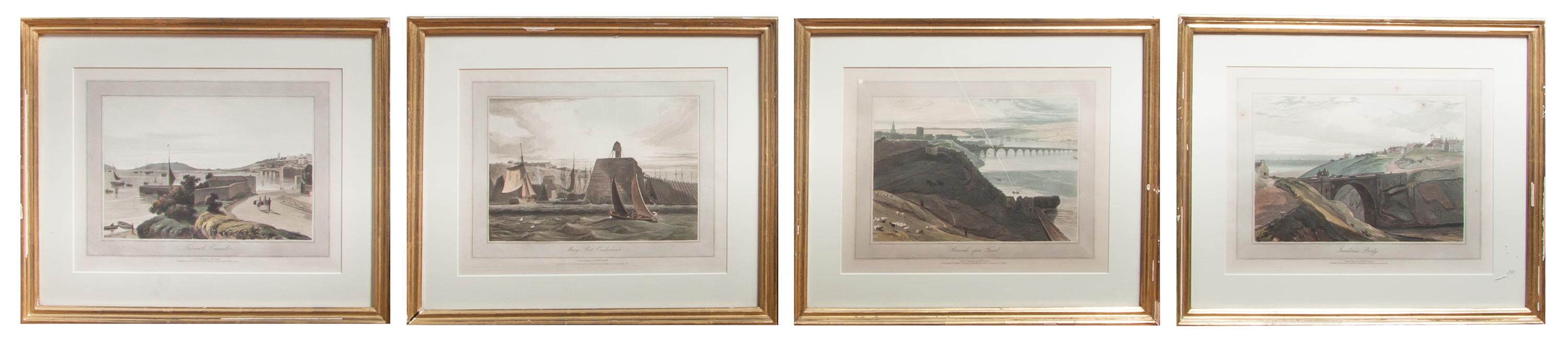 Four English Handcolored Engravings, William Daniell (1769-1837), Height 9 x width 11 3/4 inches.