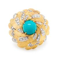 SYNTHETIC TURQUOISE AND DIAMOND PENDANT/BROOCH