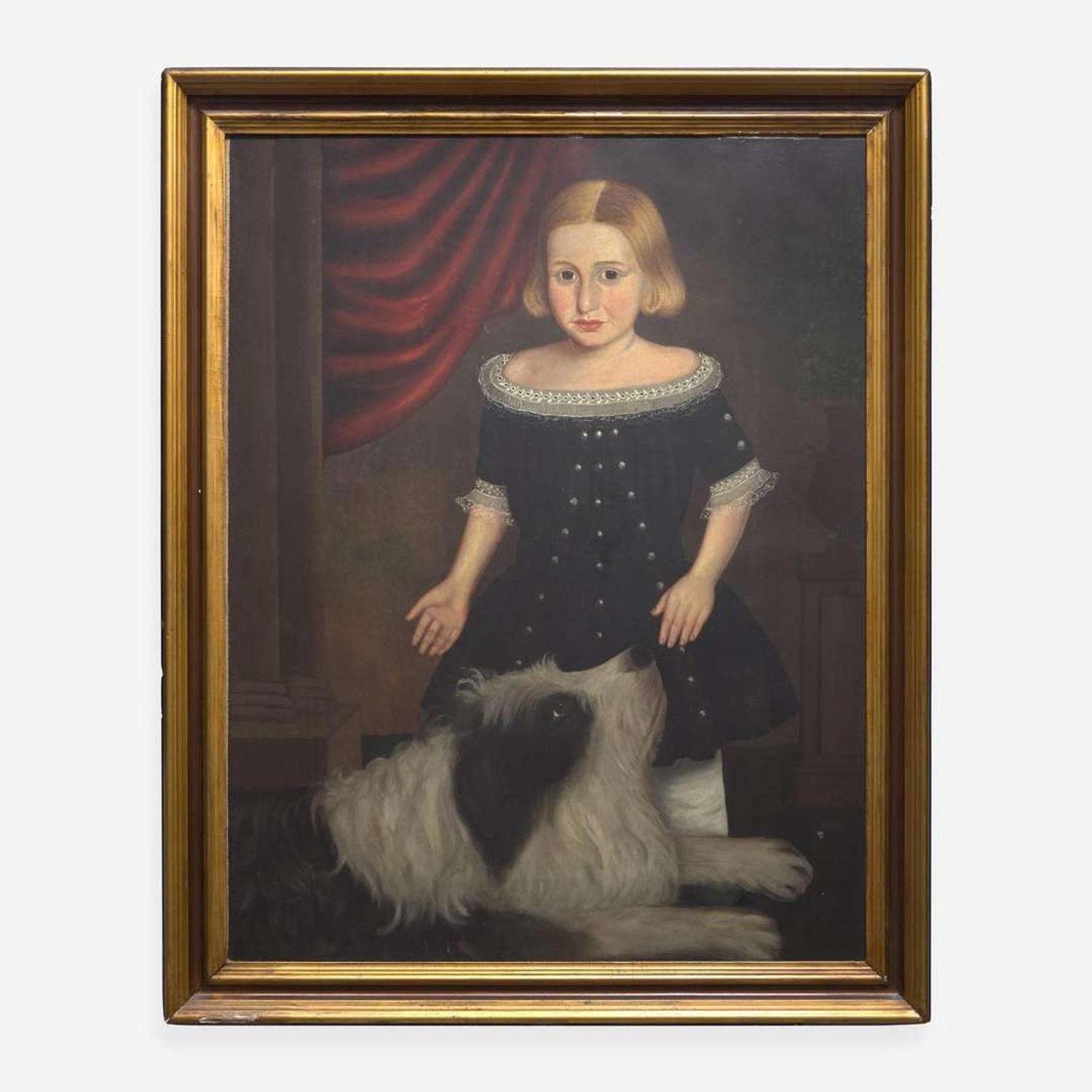 American School 19th century Portrait of a Boy with His Dog