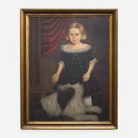 American School 19th century Portrait of a Boy with His Dog