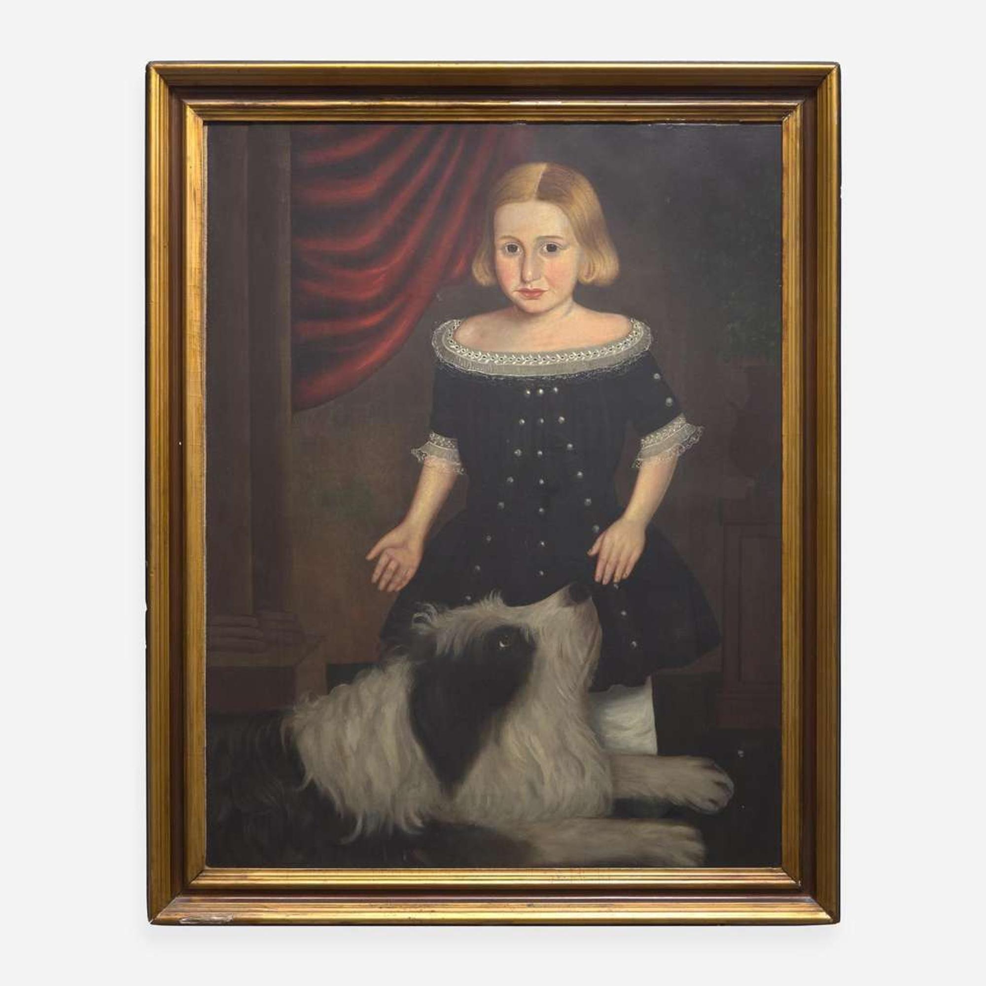 American School 19th century Portrait of a Boy with His Dog
