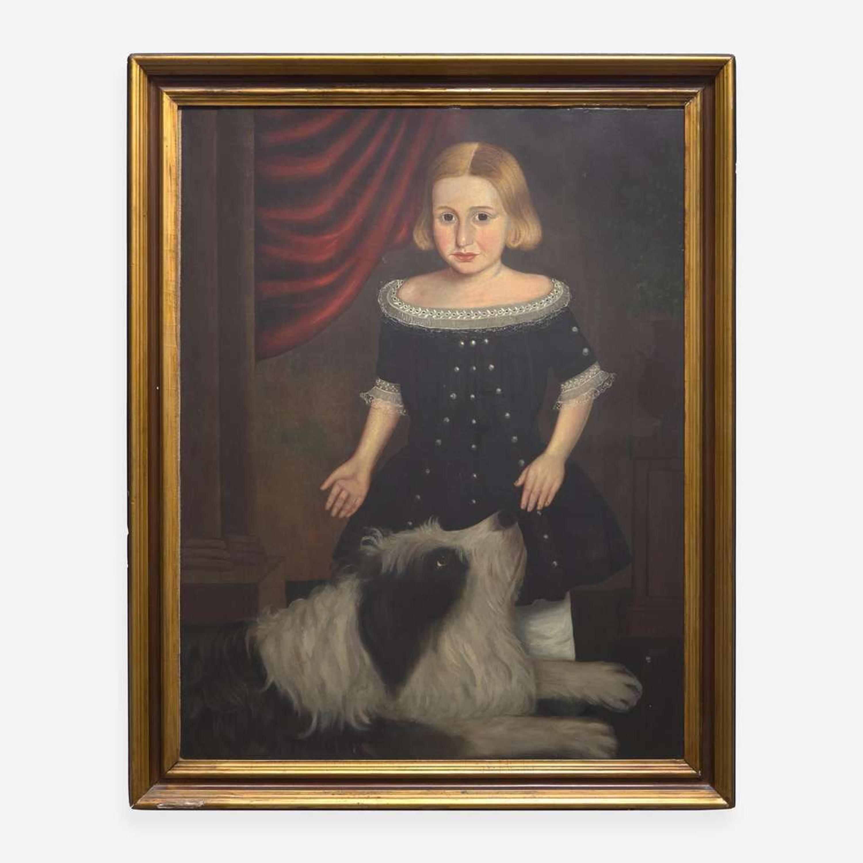 American School 19th century Portrait of a Boy with His Dog