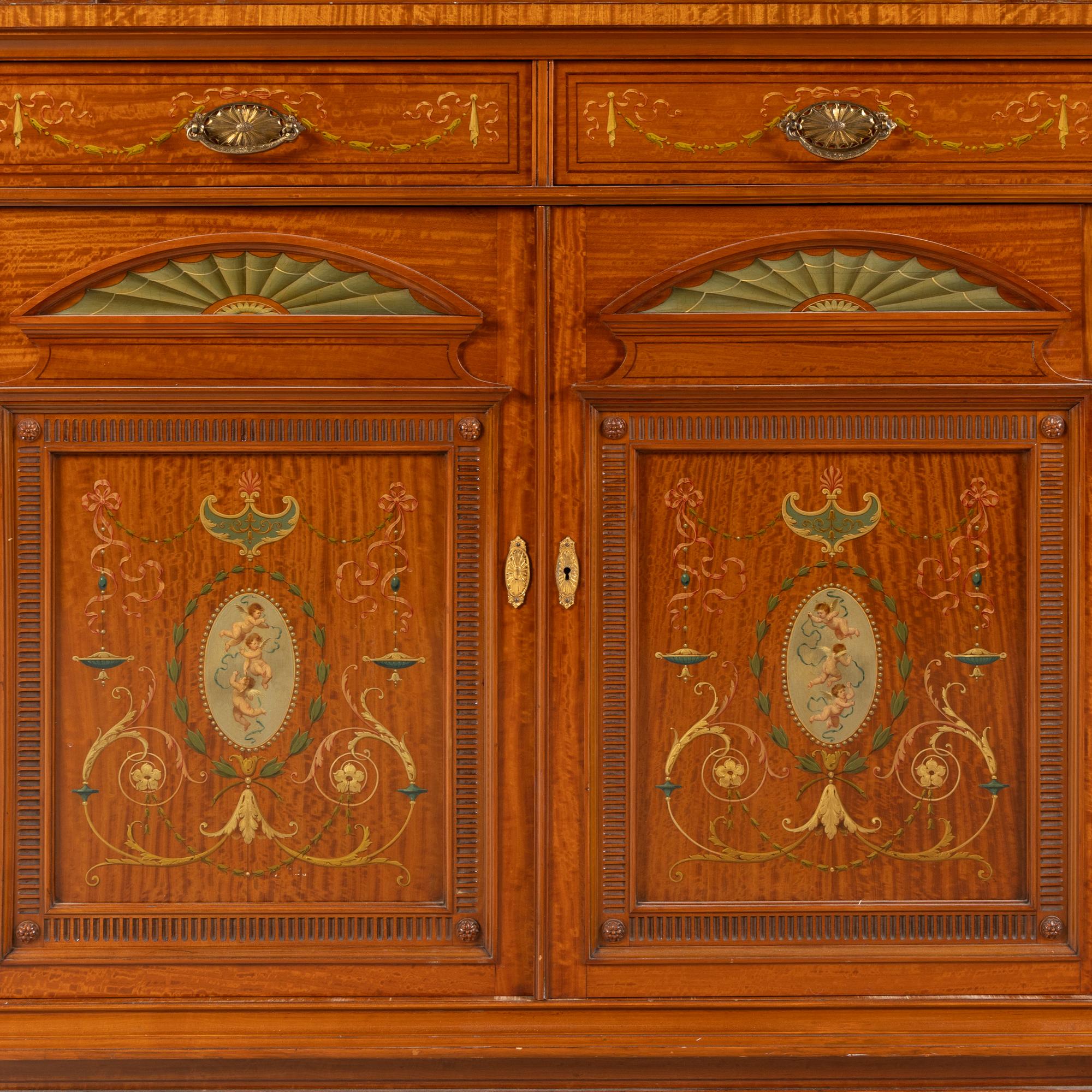 A Fine Edwardian Satinwood and Polychrome Painted Bookcase