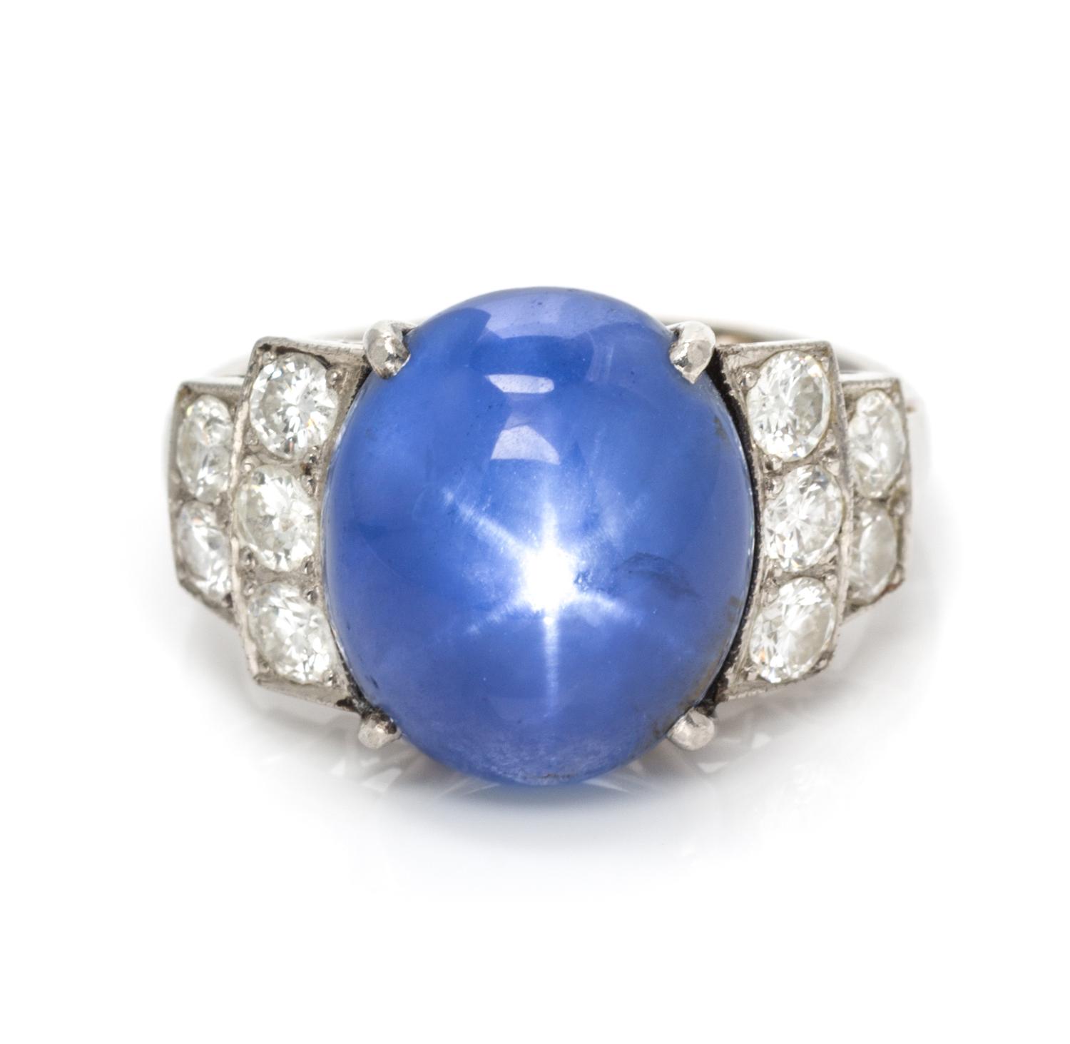 A Platinum, Star Sapphire and Diamond Ring, 4.10 dwts.