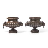 A Pair of Cast Metal Urn-Form Planters