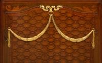 A Louis XVI Style Gilt Bronze Mounted Parquetry Marble-Top Commode