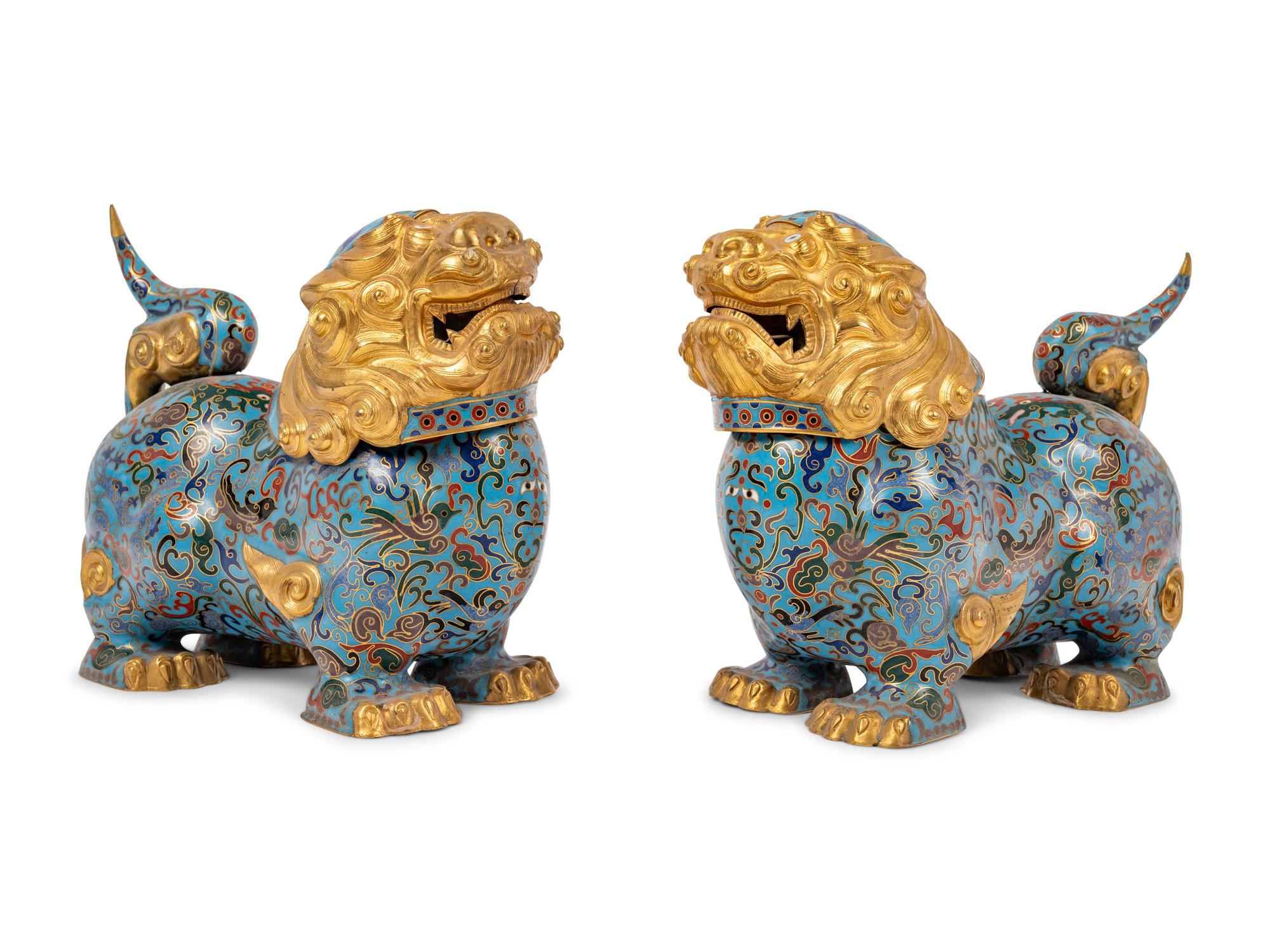 Five Chinese Turquoise Ground Cloisonné Enamel Figures of Animals