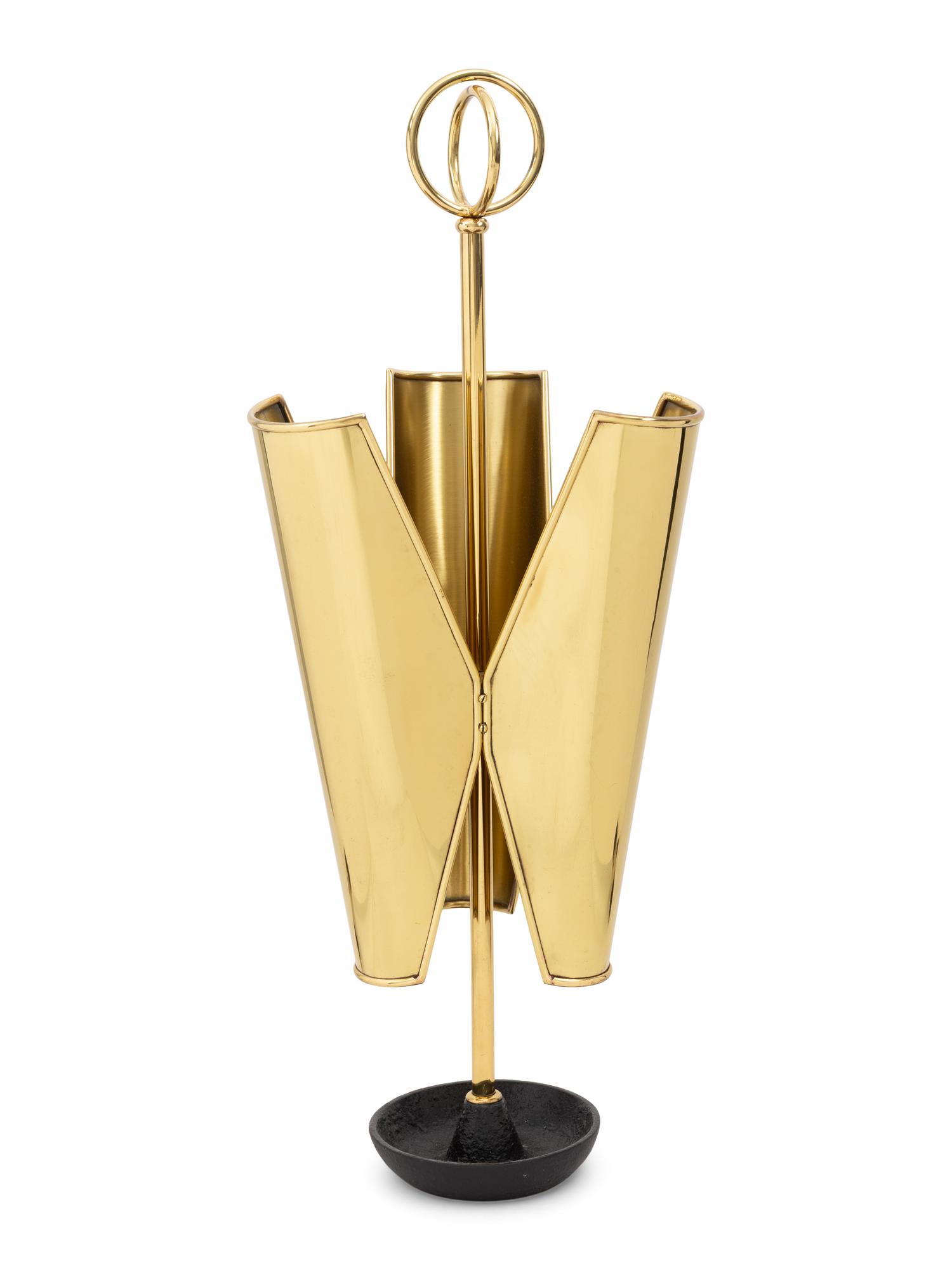 An Italian Polished Brass and Iron Umbrella Stand