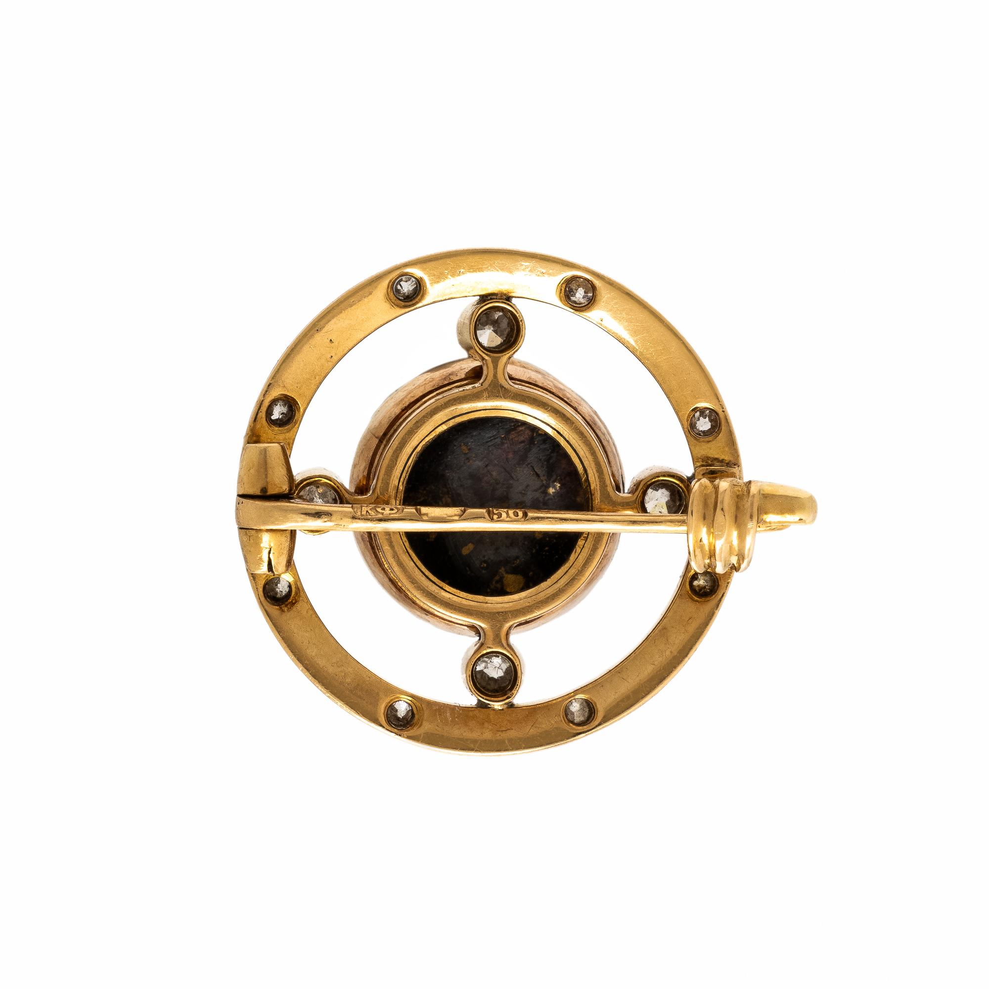 Fabergé, Antique, Yellow Gold, Enamel, and Diamond Cross Brooch