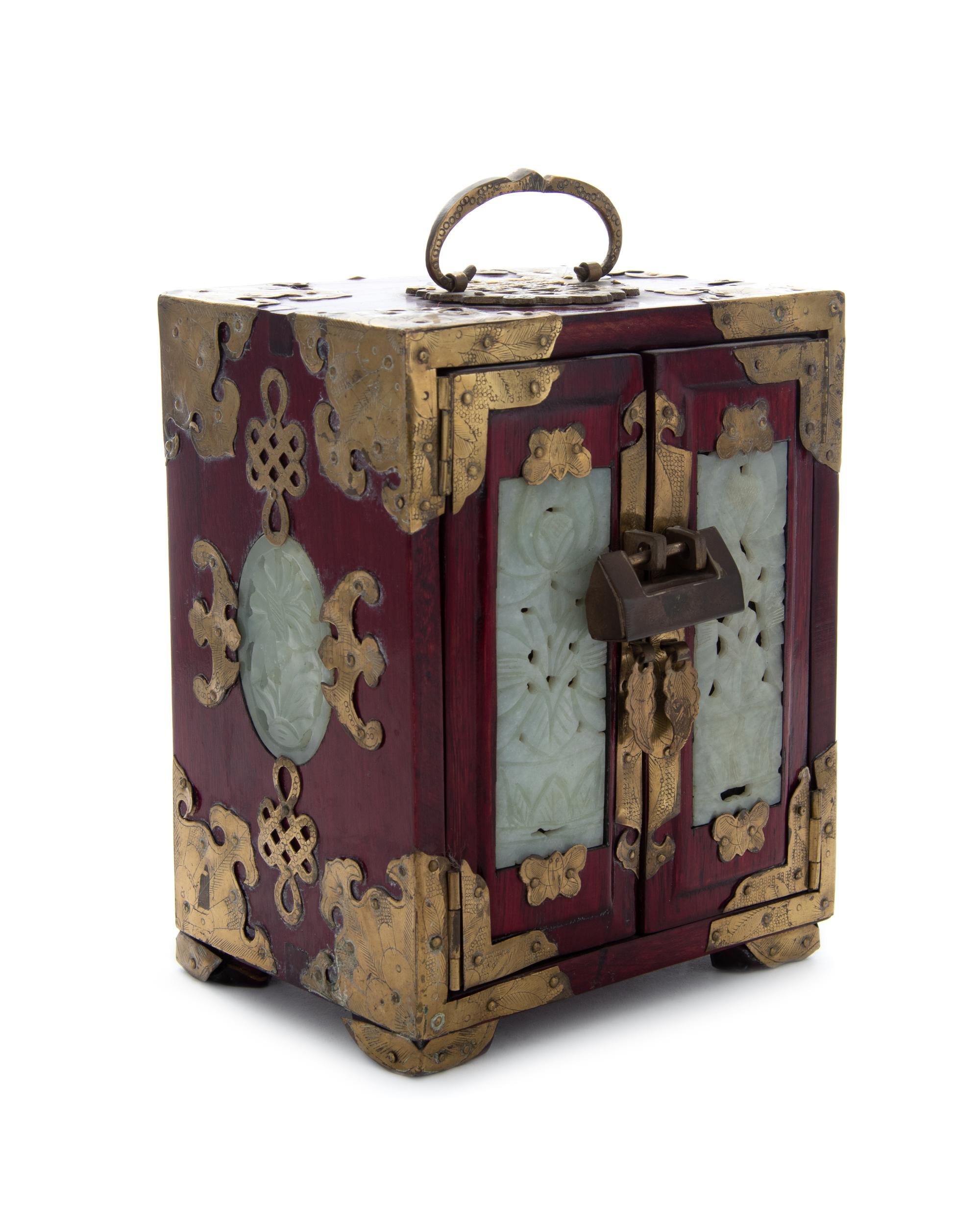 A Chinese Hardstone Mounted Gilt Metal Box