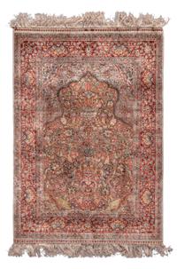 A Silk and Metallic Thread Prayer Rug 4 feet 9 inches x 3 feet 5 inches. — SECOND HALF 20TH CENTURY
