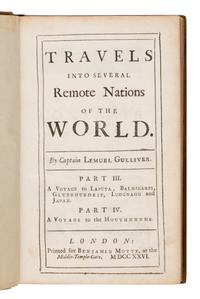 Swift, Jonathan (1667-1745). Travels Into Several Remote Nations of the World. In four parts. By Lemuel Gulliver... London: Printed for Benj. Motte, 1726.