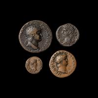 [ANCIENTS] ROMAN EMPIRE. Nero (54-68 AD). Ae Sestertius, Ae Billon Tetradrachm, Ae As and Ae Quadrans; Four Coins