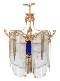 An Art Nouveau-Style Gilt Metal and Glass Chandelier, after Hector Guimard