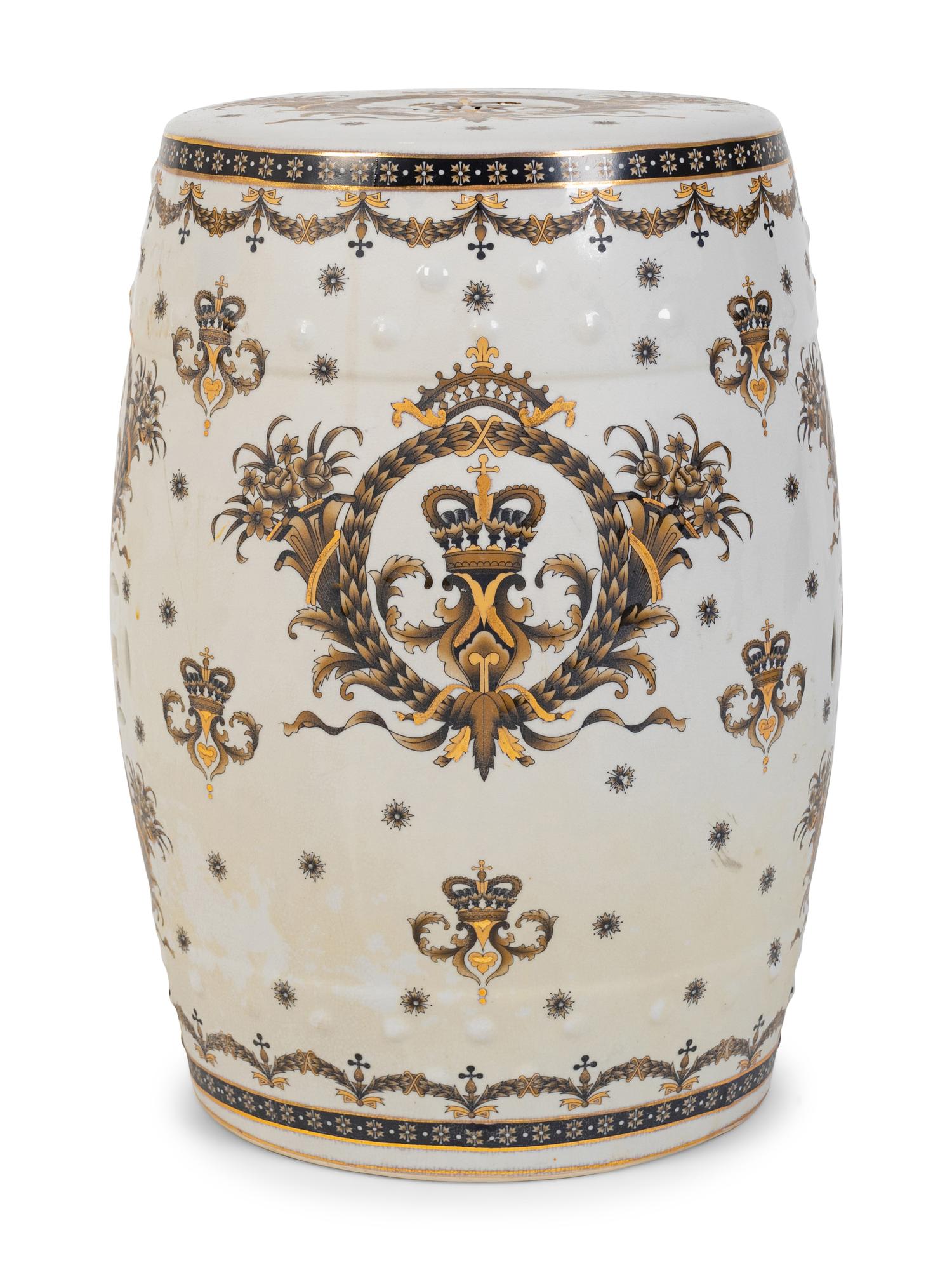 A Chinese Export Porcelain Garden Seat with Armorial Decoration