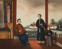 Chinese School, Circa 1820, a Pair of Portraits of a Mandarin at Home 約1820年作 外銷油畫起居圖兩幅