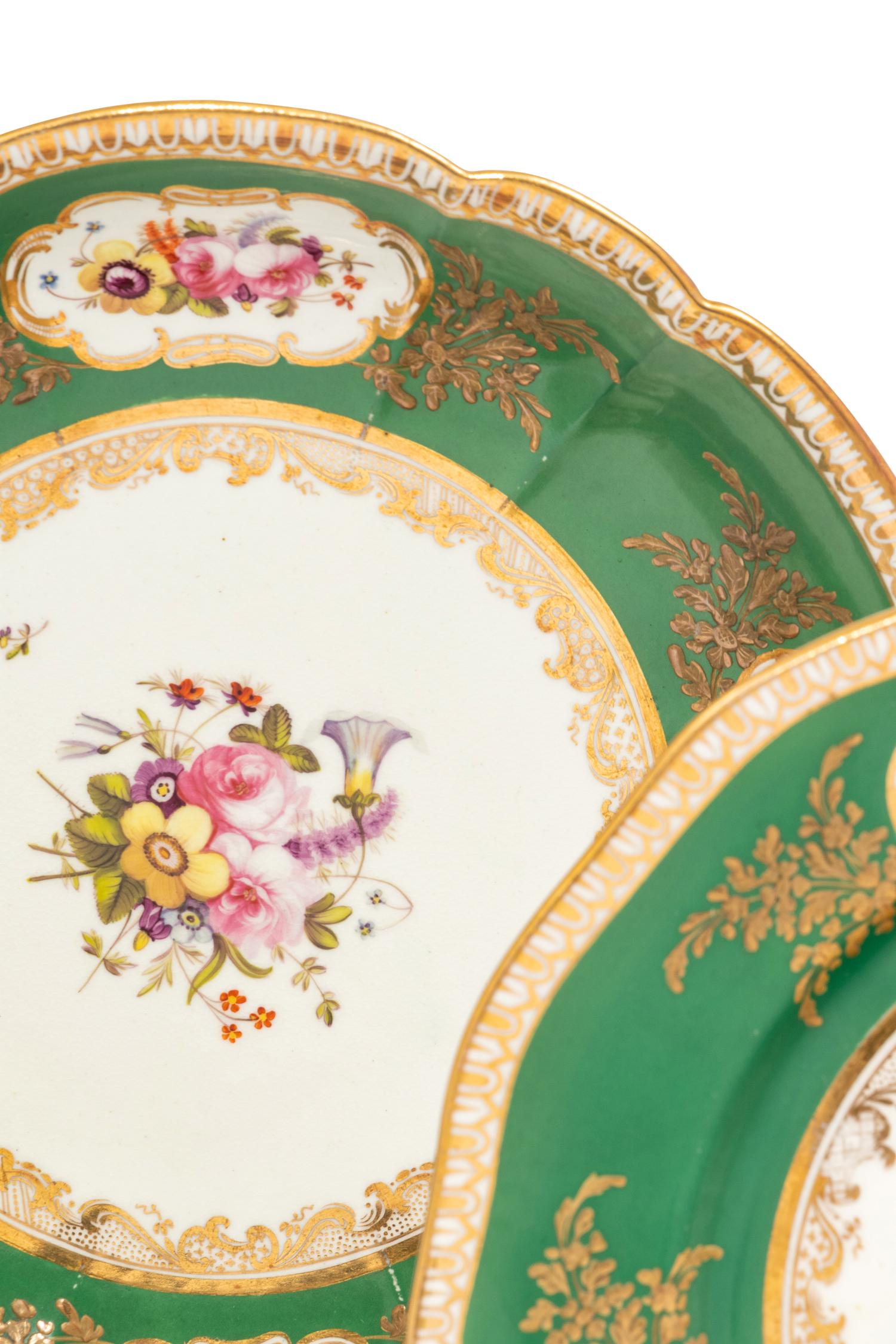 A Coalport Green-Ground Floral Porcelain Dessert Service