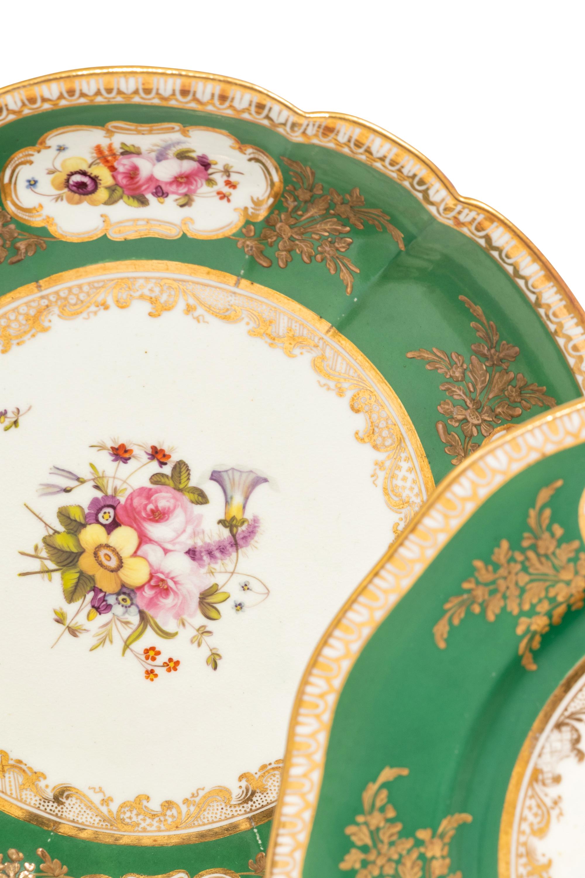 A Coalport Green-Ground Floral Porcelain Dessert Service