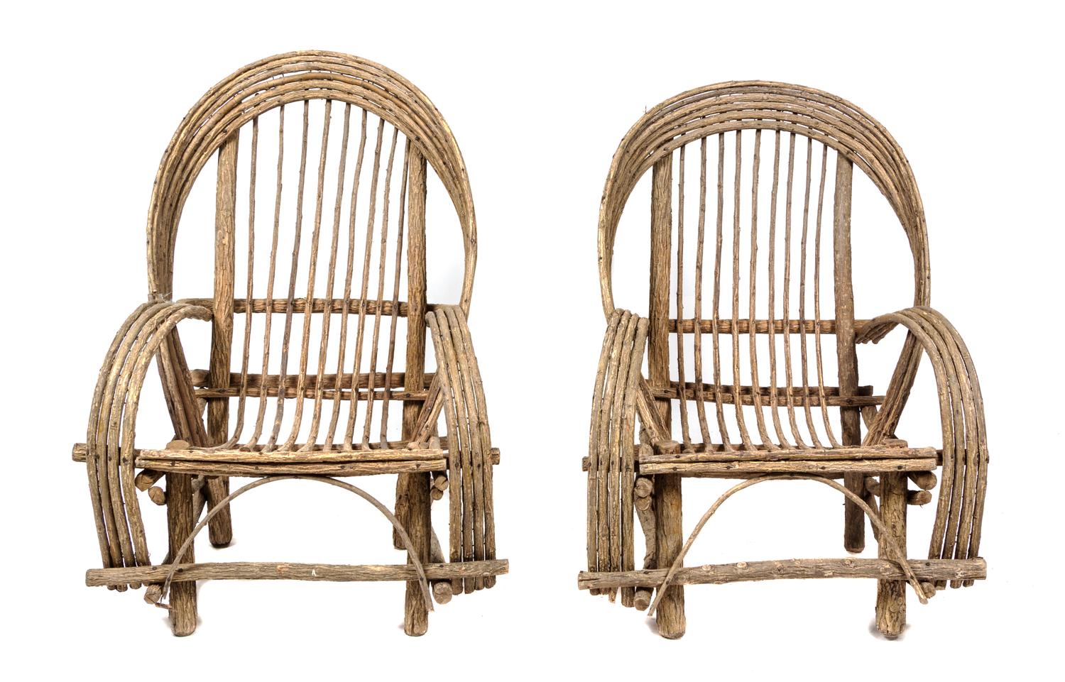 A Set of Four Rustic Style Garden Chairs Height 43 1/4 inches.