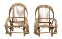 A Set of Four Rustic Style Garden Chairs Height 43 1/4 inches.