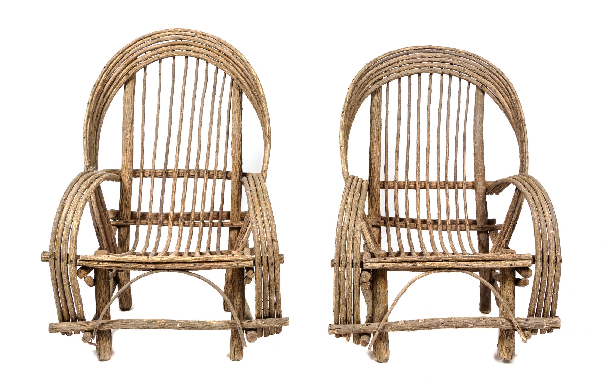 A Set of Four Rustic Style Garden Chairs Height 43 1/4 inches.